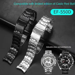 For Casio 5147 EF-550D Stainless Steel Watchband 22mm Silver Strap Deployment Buckle Bracelet Metal Belt Men's Watch Chain