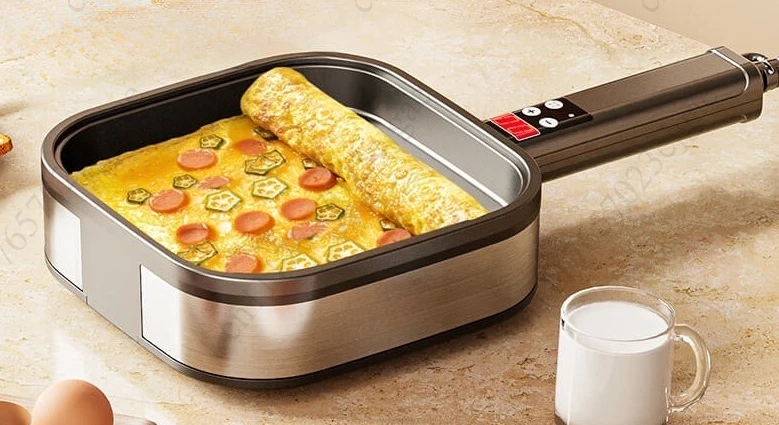 220V Non-stick Electric Skillet Egg Frying Pan with Detachable Handle for Breakfast Pancakes and Steaks