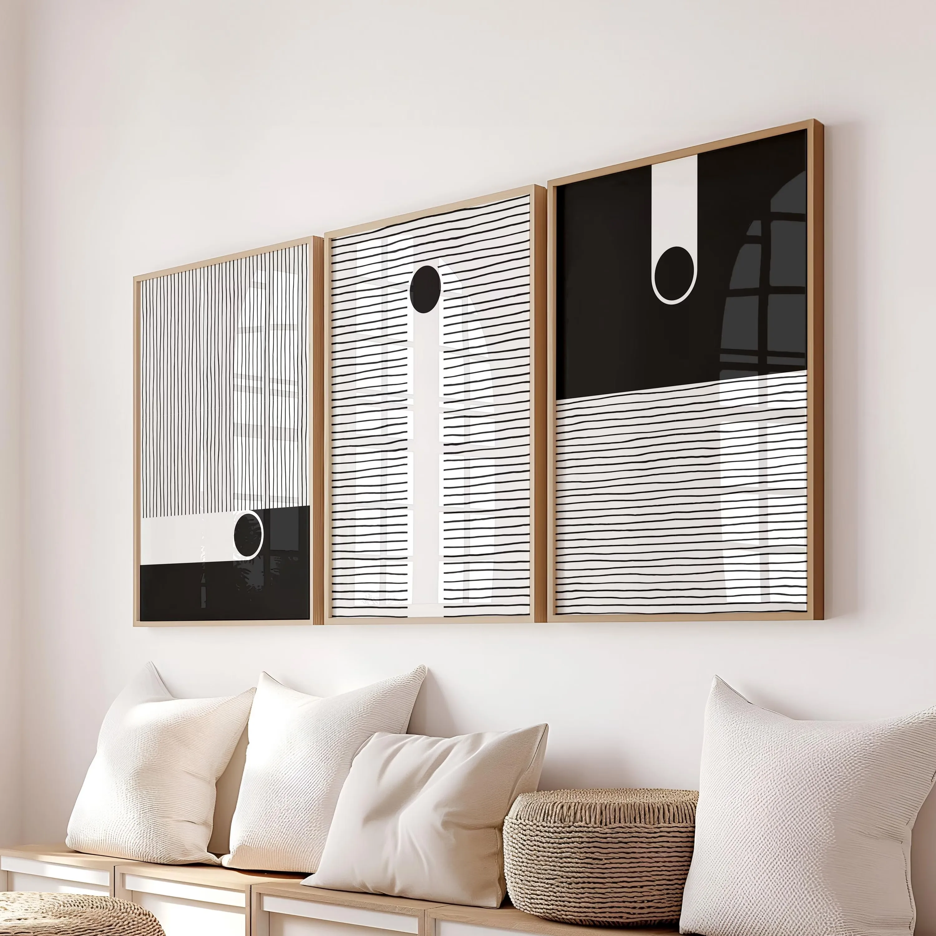 NONE Abstract Wavy Line Canvas Poster Blue/Yellow 6