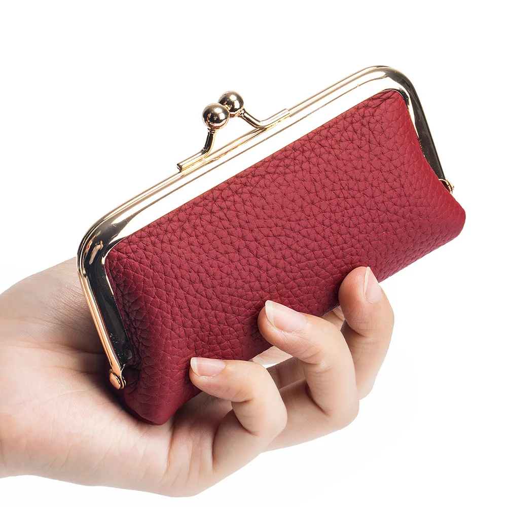 Retro Mini Lock Clip Coin Purse Daily Portable Cute Handheld Storage Bag for Girls Solid Color Genuine Leather Simple Key Bag