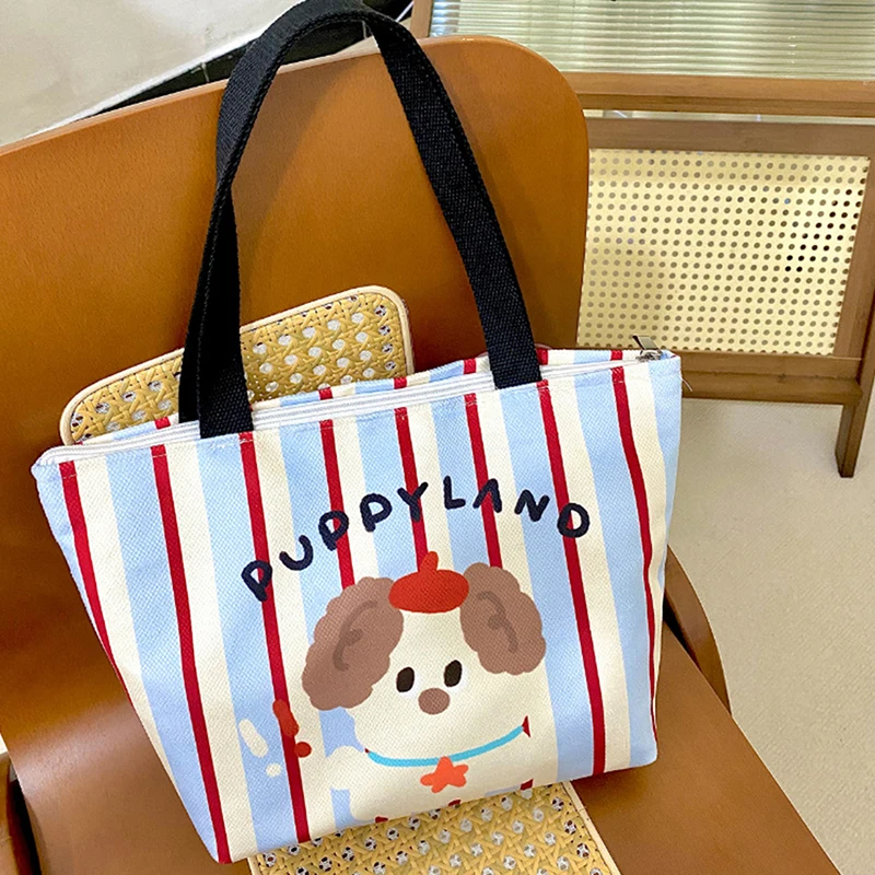 Sacola de grande capacidade para mulheres, lona impressa, bolsa de ombro casual para senhoras, bolsa de praia reutilizável para compras, cachorrinho