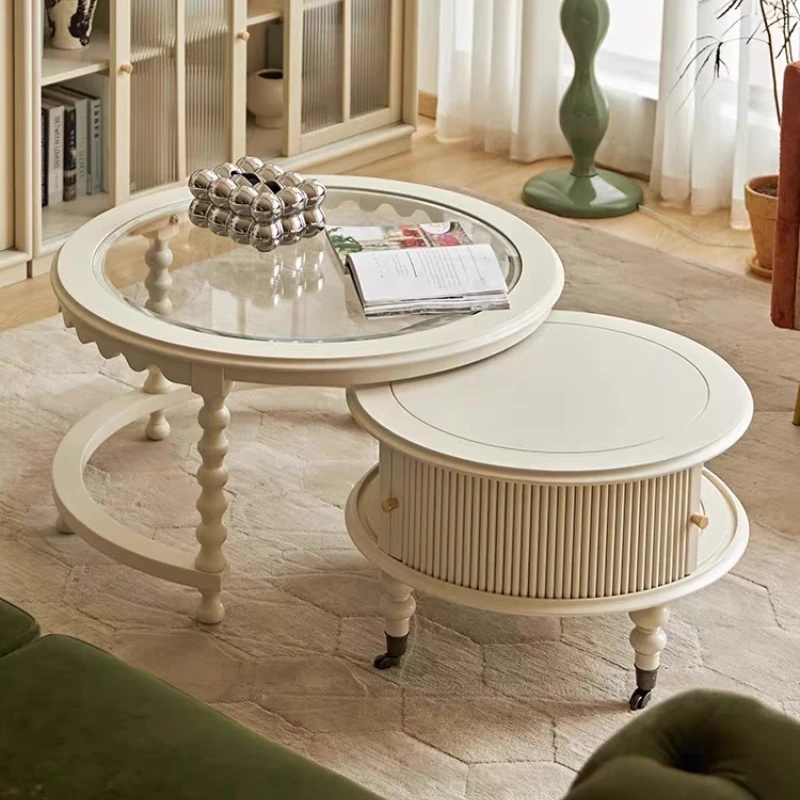 

Center Retro Solid Wood Combination Round Tea Table Luxury Home Coffee Corner Apartment Simple Modern Living Room Furniture