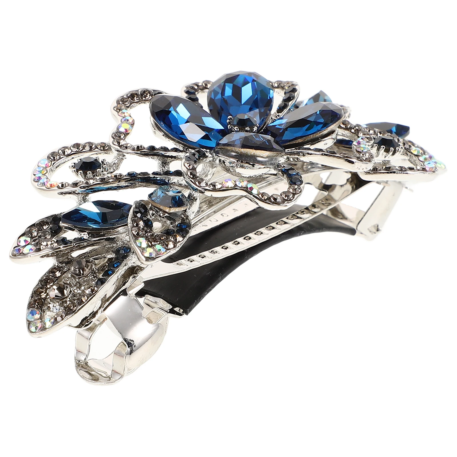 

Rhinestone Flower Spring Clip Hairpin For Women Back Side Stylish Crystal Hair Barrette Easy Use Multipurpose Headpiece