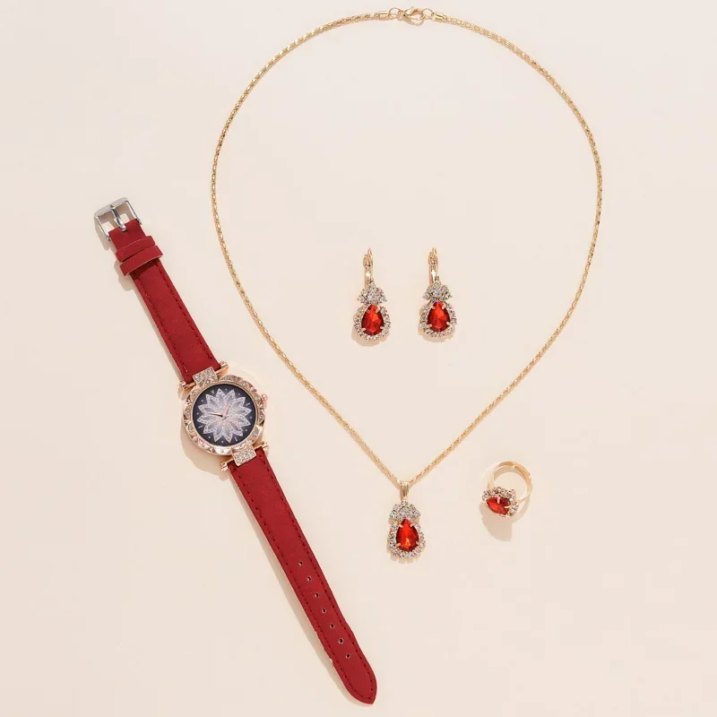 5 pezzi Set orologi donna cinturino in pelle orologio da donna semplice Casual orologio da polso analogico da donna bracciale regalo Montre Femme