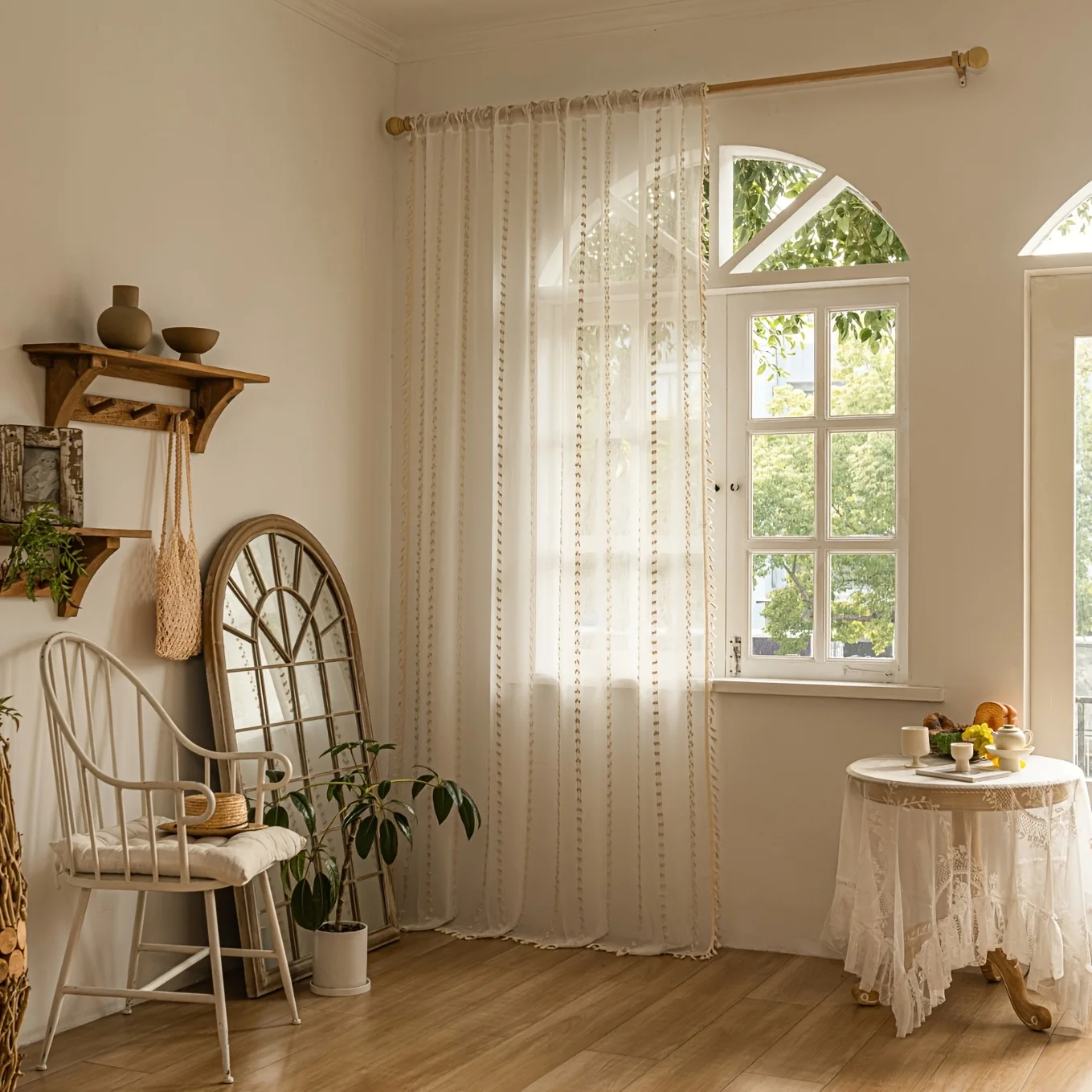 1pc Japanese Style Striped Sheer Curtain, Privacy Window Treatment, Modern Bedroom Living Room Balcony Floor-To-Ceiling Drapes
