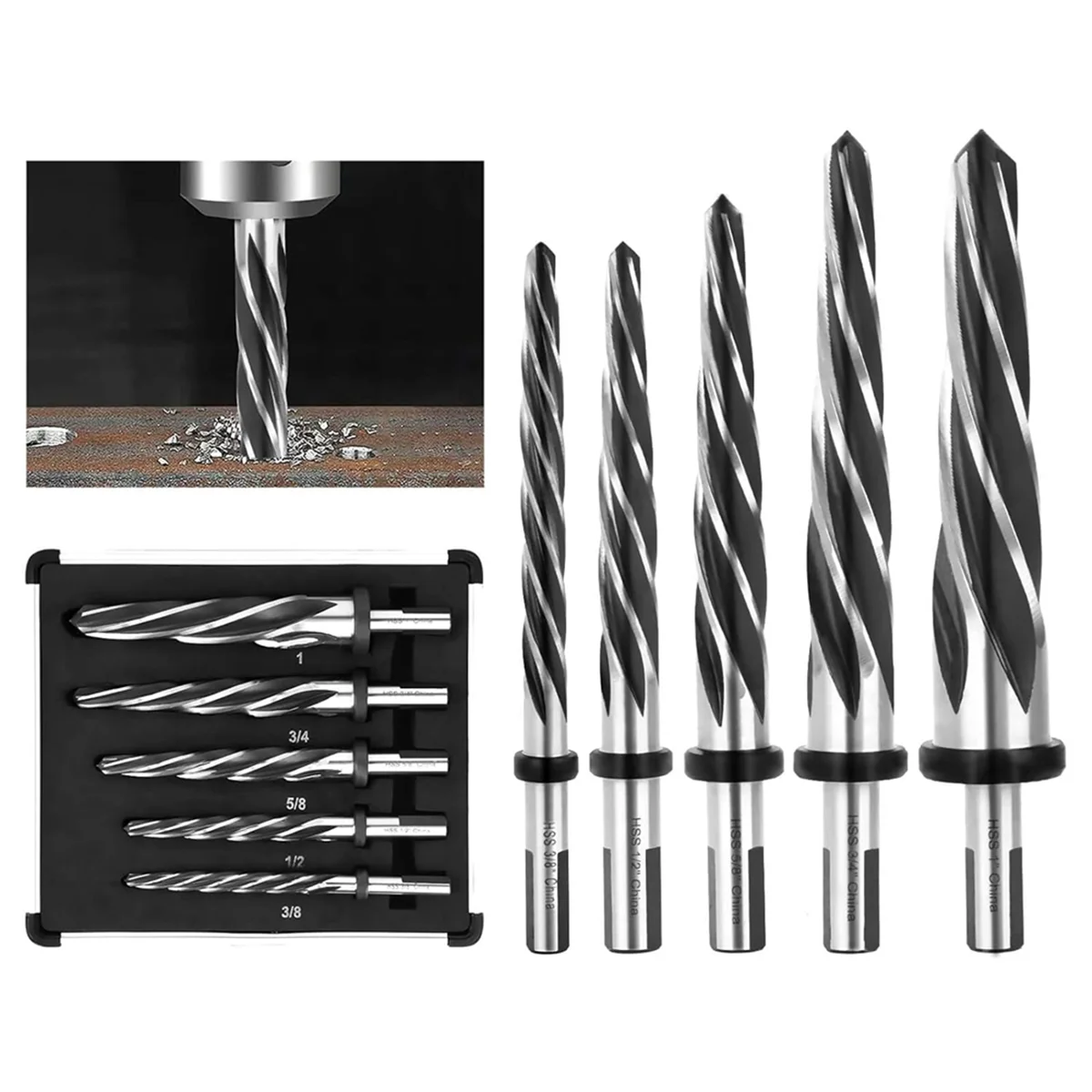 

HSS Bridge Construction Reamer Set,3/8in 1/2in 5/8in 3/4in 1in Taper Bridge Reamer Drill Bit for Steel Metal Wood