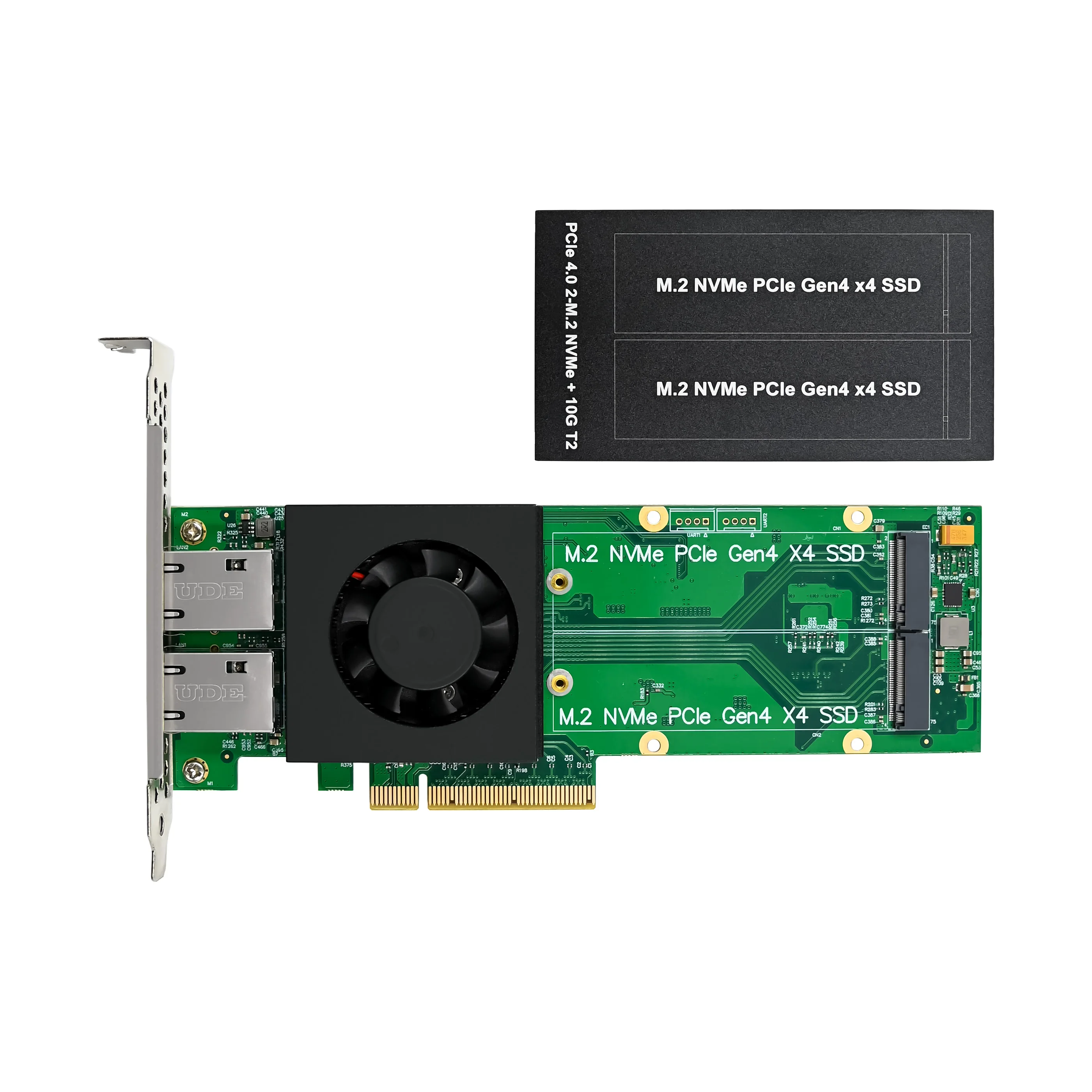 Sunweit ST5116 PCIe 4.0 X8 10G RJ45 T2 a LAN con 2 NVMe SSD PEX88024 y adaptador AQC113