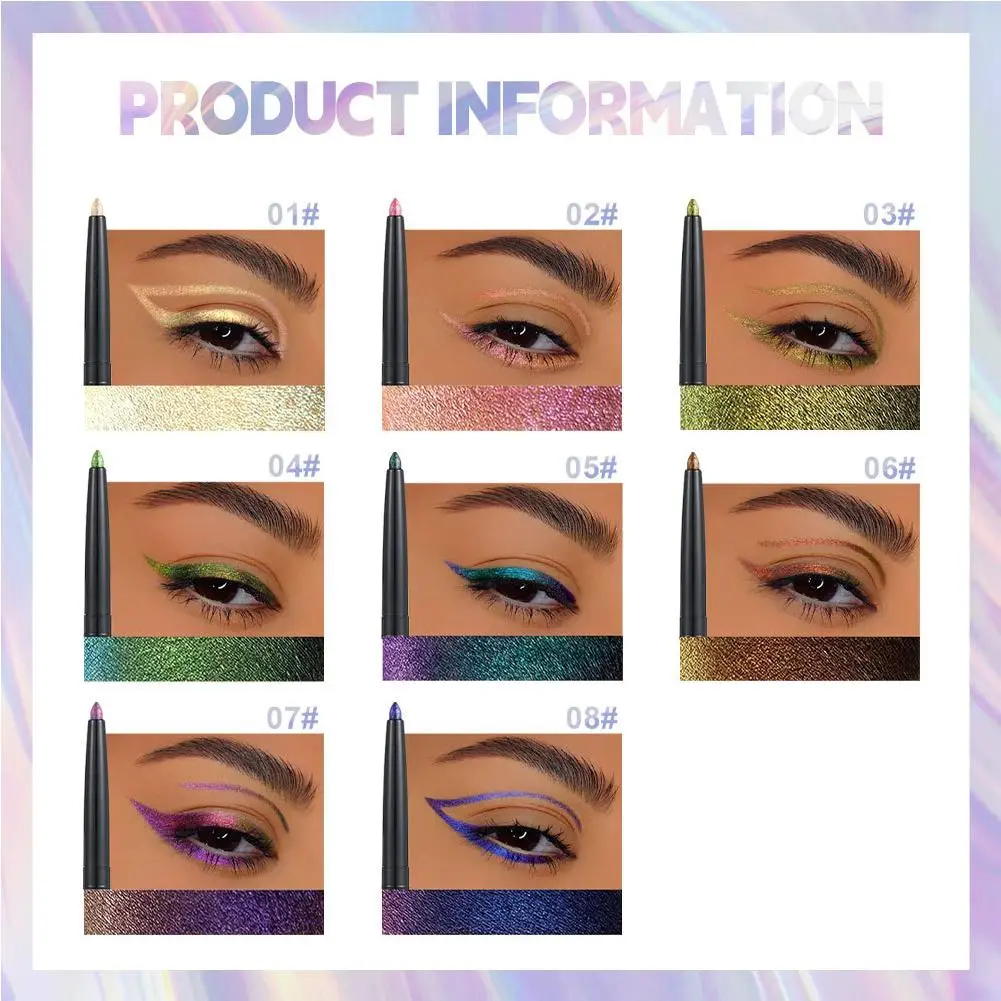 Glitter Aurora Multi Chrome Eyeliner Pen Shiny Metallic Long-Lasting Purple Green Silkworm Makeup Pigment for Eyes