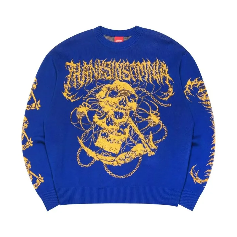 

Hip-hop punk style fashion men clothing American new gothic Harajuku casual purple sweater oversized trendy loose pullovers