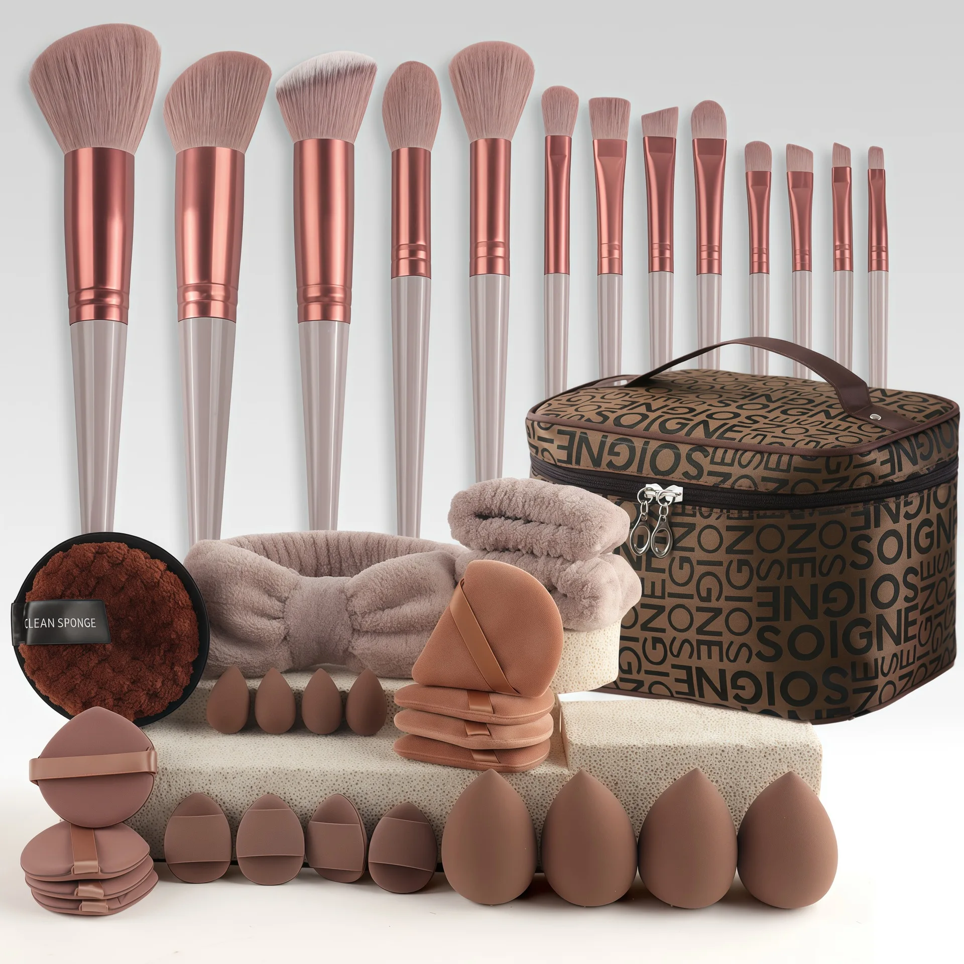 

Beginner-Friendly 38PC Makeup Kit - Brushes, Blending Sponge-Storage Bag