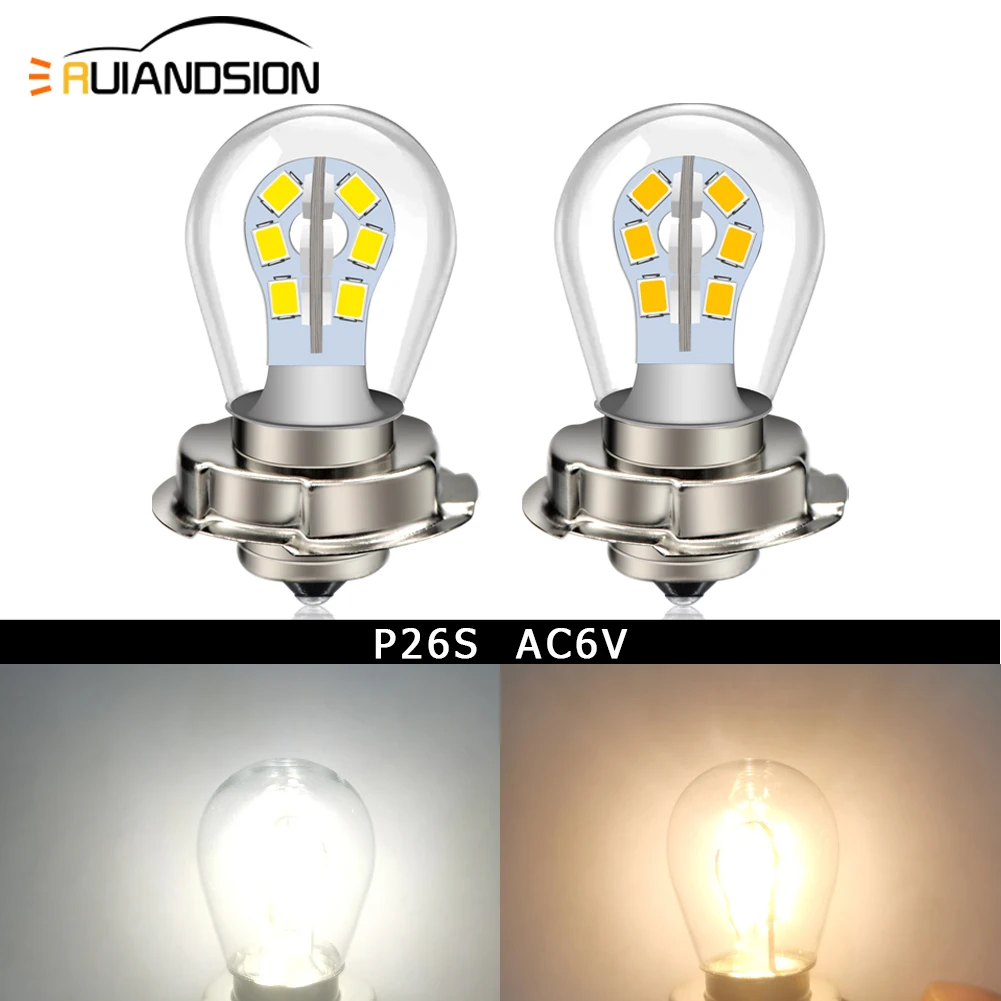 Two Pieces 6v LED Moto Bulb Motorcycle 6000k Headlight Motorbike Scooter Headlamp Fog Light Warm White - Image 6