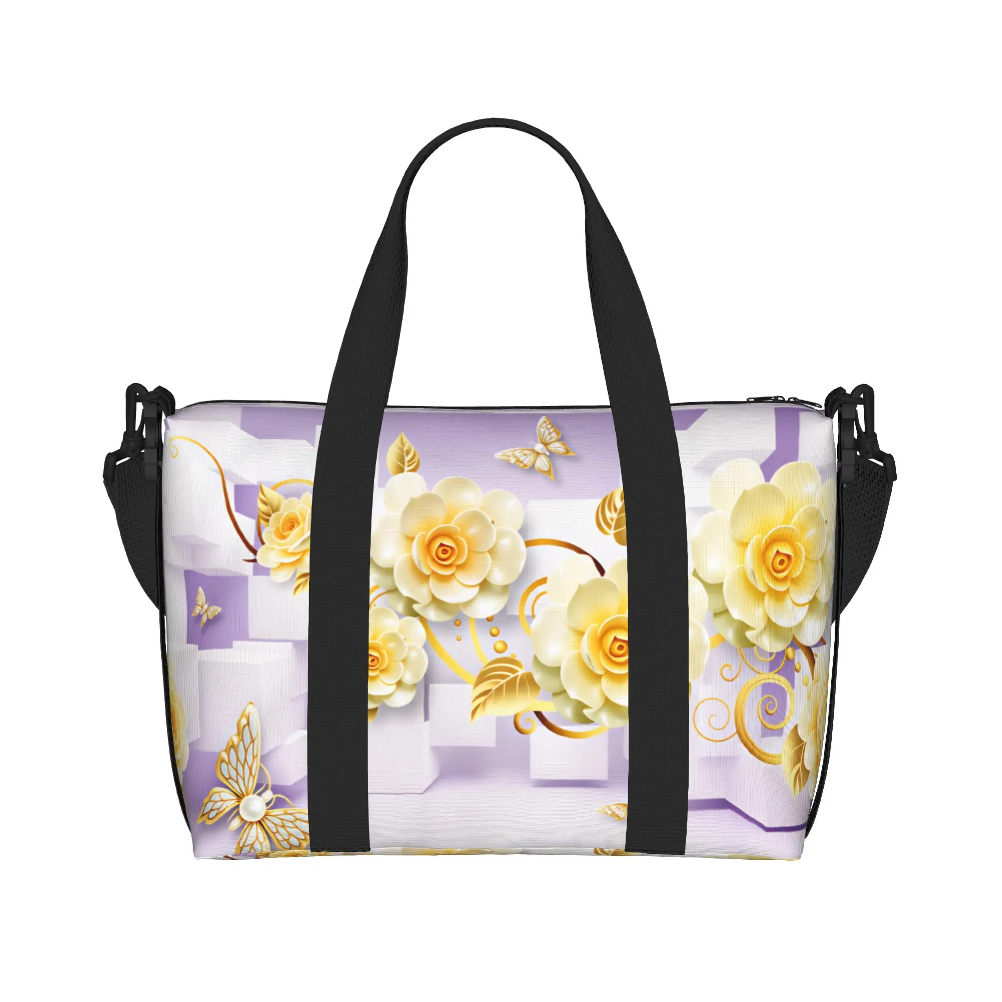 Custom Fashion Trend 3D Flowers Groceries Shopping Tote Bag Women Big Capacity Luxury High 3D Floral Gym Beach Travel Bags