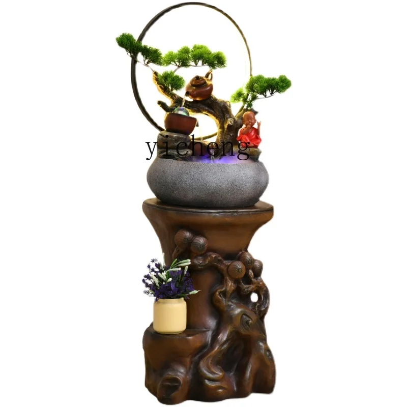 YY Fountain Fish Tank Fortune Creative Bonsai Artificial Greeting Pine Decoration Floor