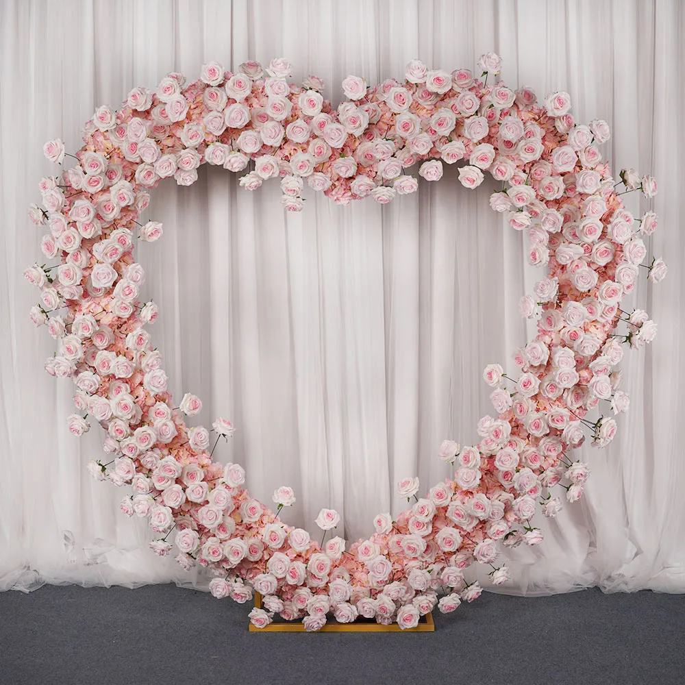 Uflower Luxury 5D Pink Rose Heart-Shaped Frame Floral Arrangement Wedding Backdrop Decor Flower Row  Arch Prop Stage Flower Wall