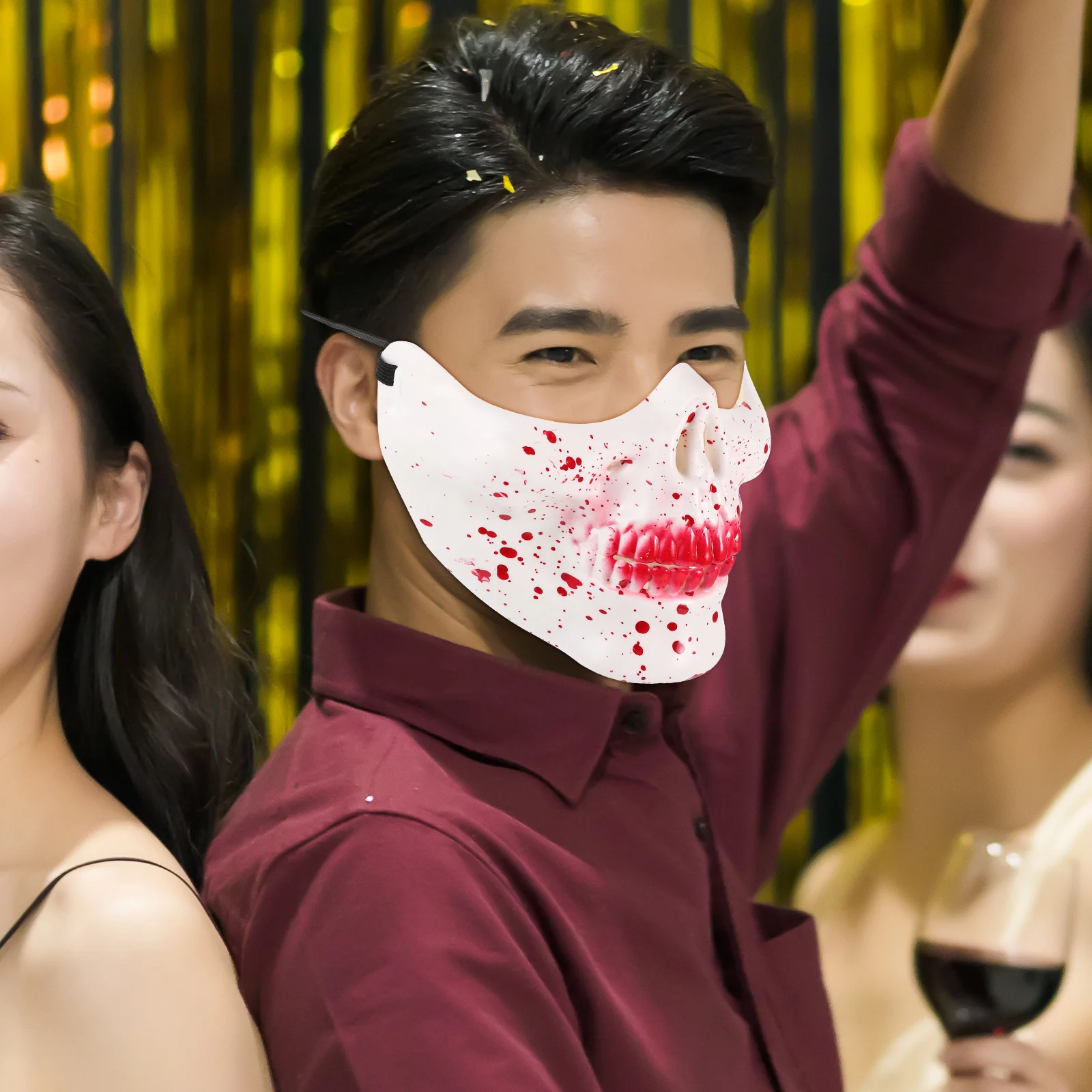 Crânio meia máscara facial realista máscara de halloween para homens mulheres horror cosplay festa assustador traje de máscaras