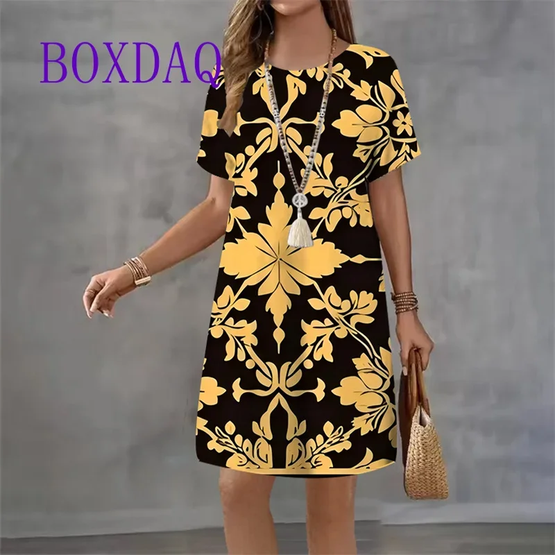 Vintage imprimé femmes robes mode 2025 à manches courtes été élégant robe d'été ample décontracté amour imprimer dames Mini robe robes