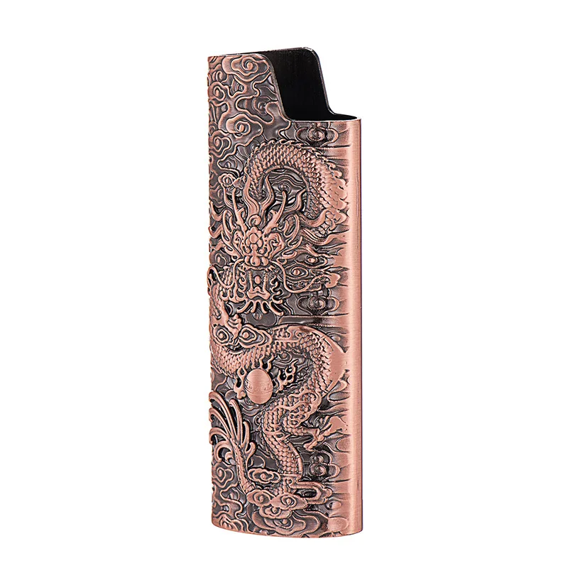 Full Size Bic J6 Lighter Cover With Domineering 3d Dragon Relief Metal Lighter Shell