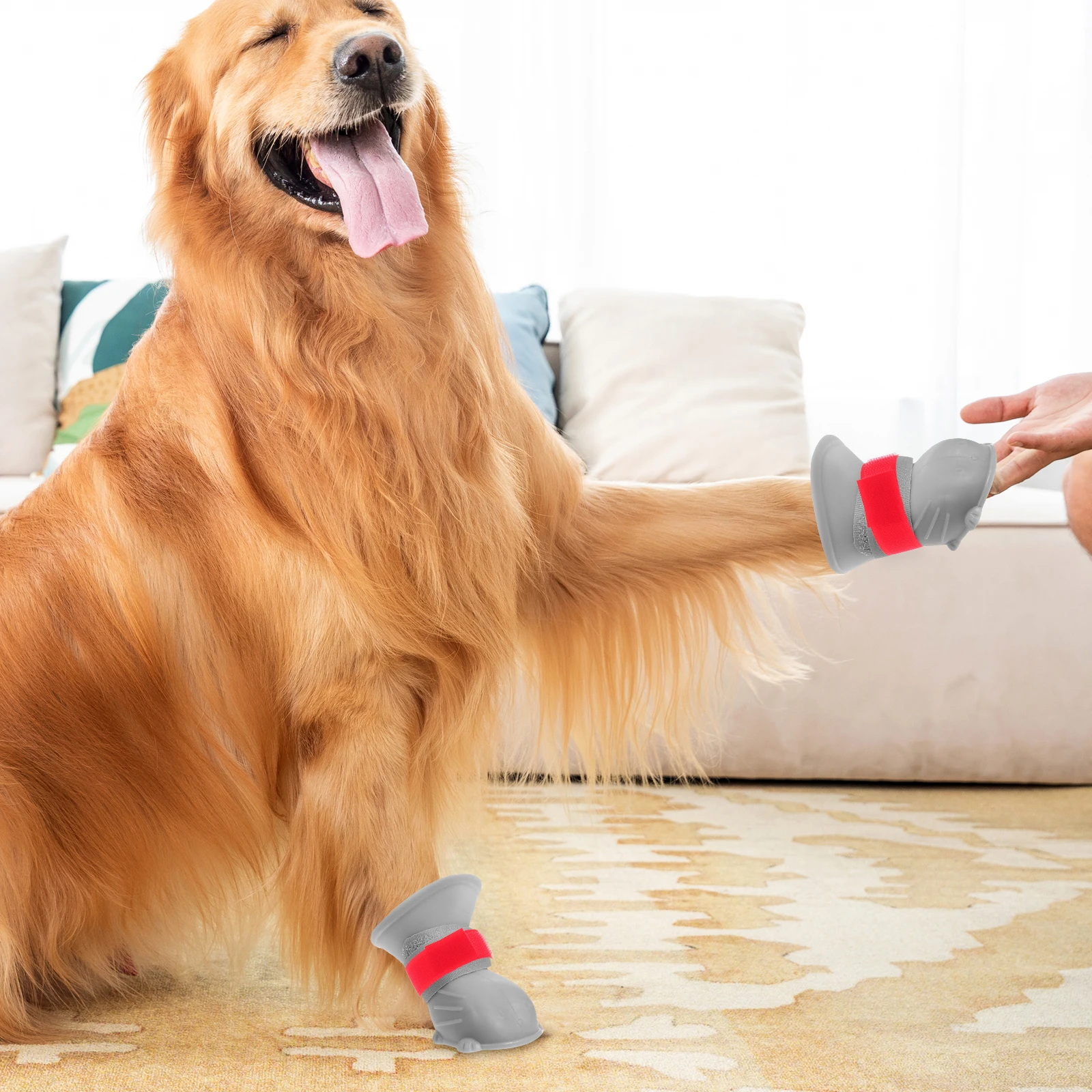 

10pcs Rain Boots Socks Adjustable Straps Non Slip Dog Paw Protector Waterproof Polyester Footwear Fasteners Dog Shoe