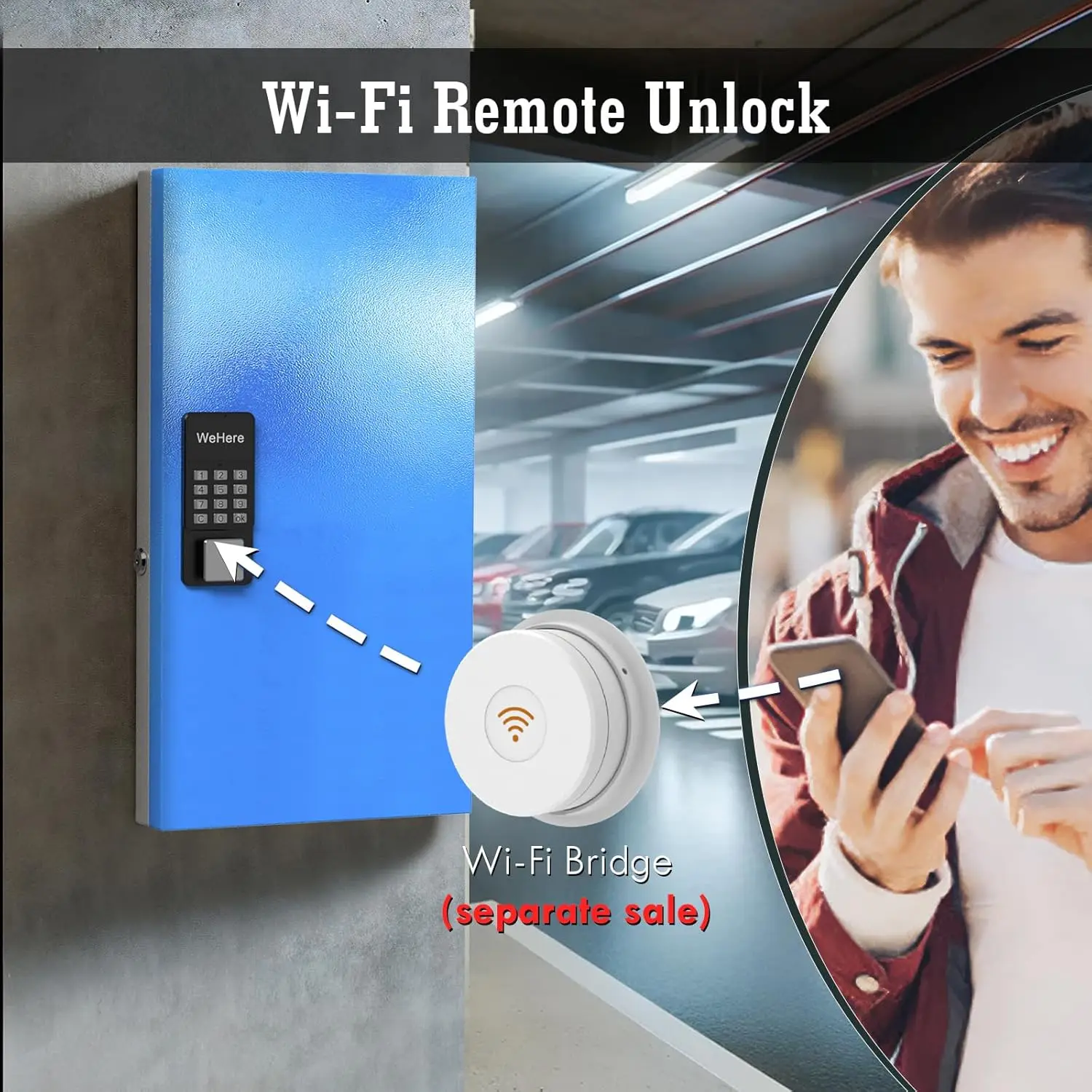 WeHere 48 Key Lock Box, Intelligent Wall Mounted Key Storage Cabinet,OTP/APP Bluetooth/fixed Code Unlocking Key Management Safe