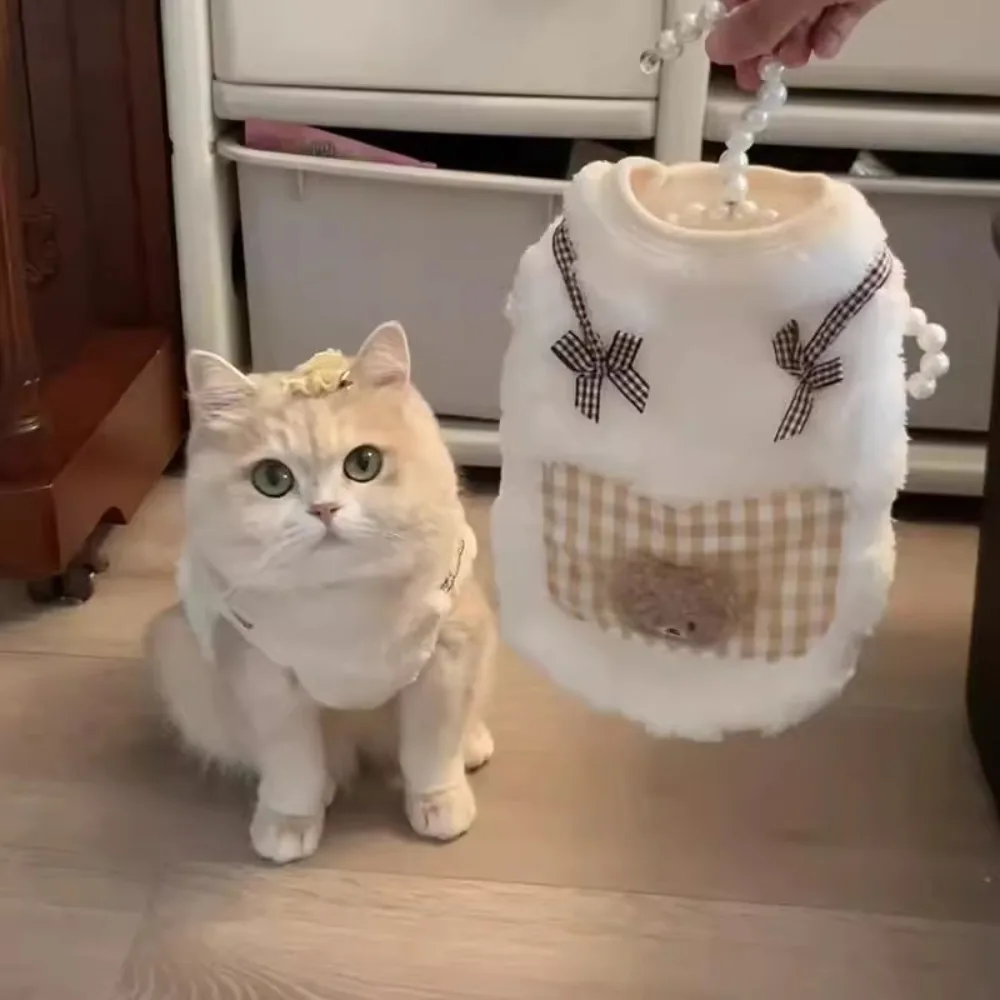 

New S-2XL Winter Puppy Clothes Thick Warm Cute Cartoon Cat Vest Pet Costume Anti-licking Cat Hair Puppy Coat New Year's Gift