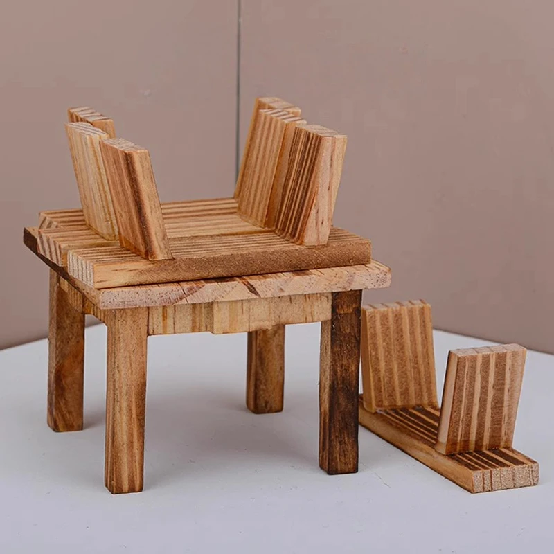 Miniature Eight Immortals Table Dining Table and Chairs, Small Model of Tables in Simulated Catering Stores, Ornaments and Toys