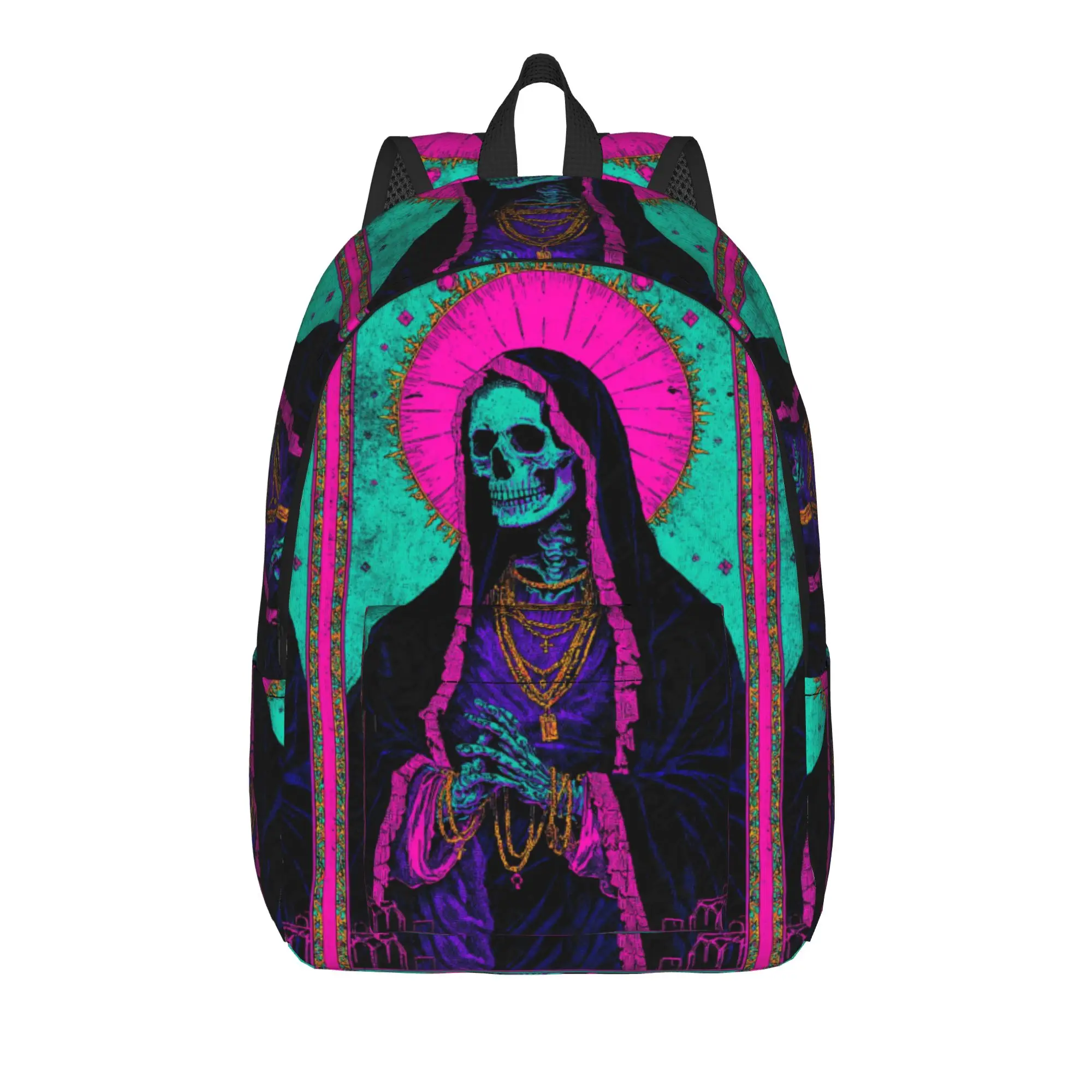 Vintage Holy Death Art Backpack  Daily Backpacks Women Colorful Durable High School Bags Streetwear Rucksack