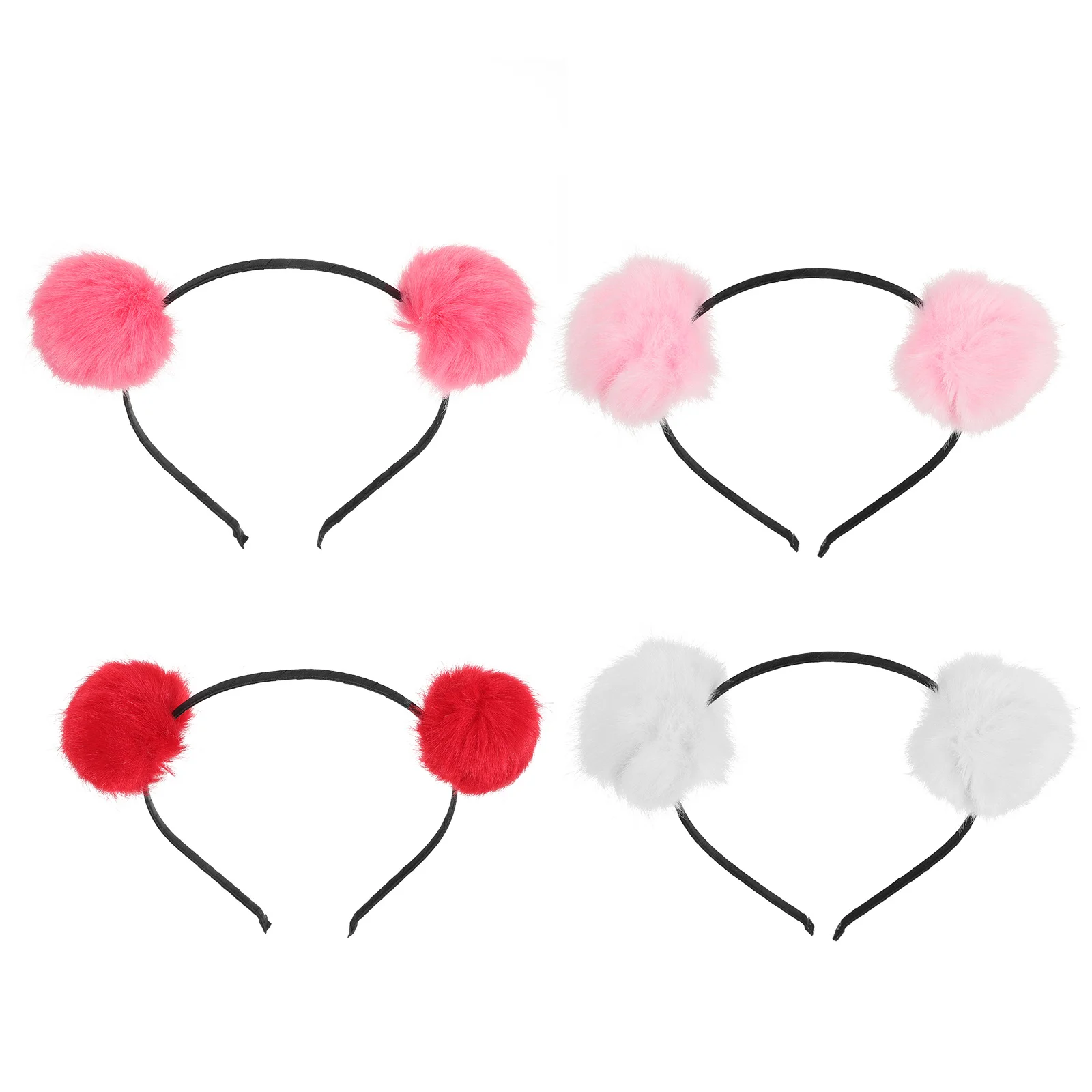 

4Pcs Ear Headband with Pom Pom Ball Soft Comfortable Fit for Cosplay Party Masquerade Birthday Gift for Children