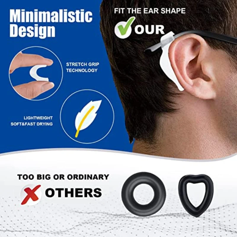 20pcs Anti-slip Silicone Ear Grip Óculos Óculos Perna Ear Hook Stopper Bracket Fastener Acessórios Temple Tip Eyewear Holder