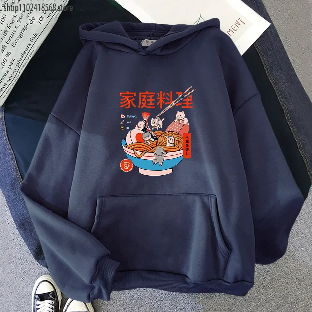 

Ramen Cats Hoodie Women Japanese Anime Sweatshirts Autumn Winter Casual Men Fleece Long Sleeve Pullover Harajuku Kawaii Clothing