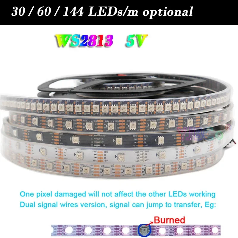 

5V WS2813 LED Strip addressable SMD 5050 RGB lamp Tape 30/60/144 leds/m Dual-signal WS2811 IC pixels Light Bar WS2812B Updated