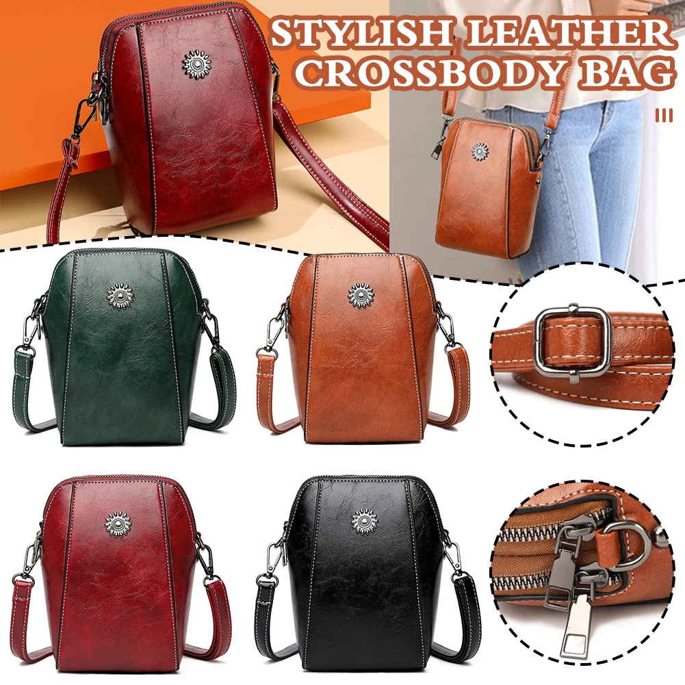 Women\'s Leather Bag Crossbody Cell Phone Bag Single Shoulder Messenger Purse Large Capacity Casual Crossbody Small Bag