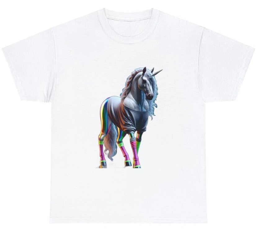 Unisex Adult Graphic T Shirt Neon Unicorn 80s Fashion Off Shoulder Sweatshirt For Men Clothing Women Short Sleeve Tees