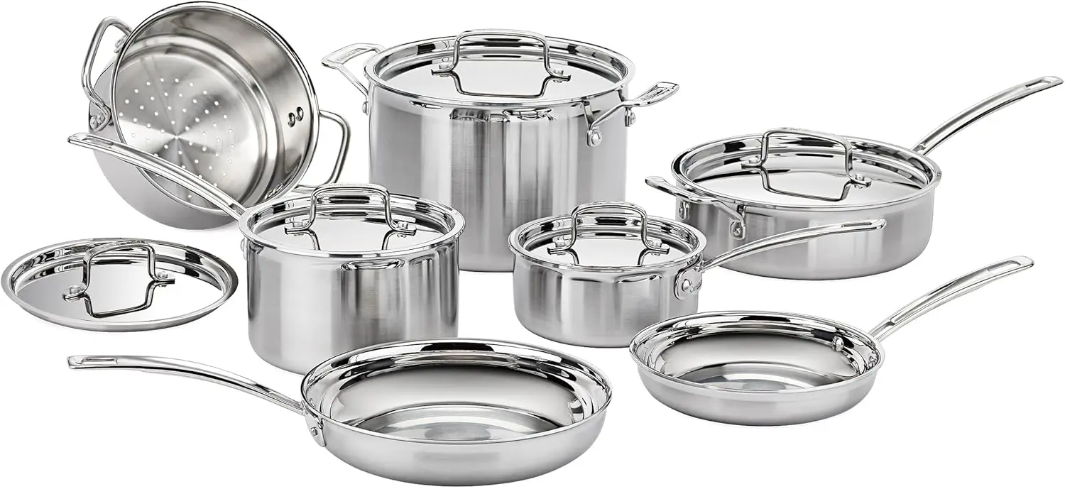 

12-Piece MultiClad Pro Triple Ply Stainless Stainless Steel Pots and Pans Set, Cookware Set Compatible with Induction, Electric,