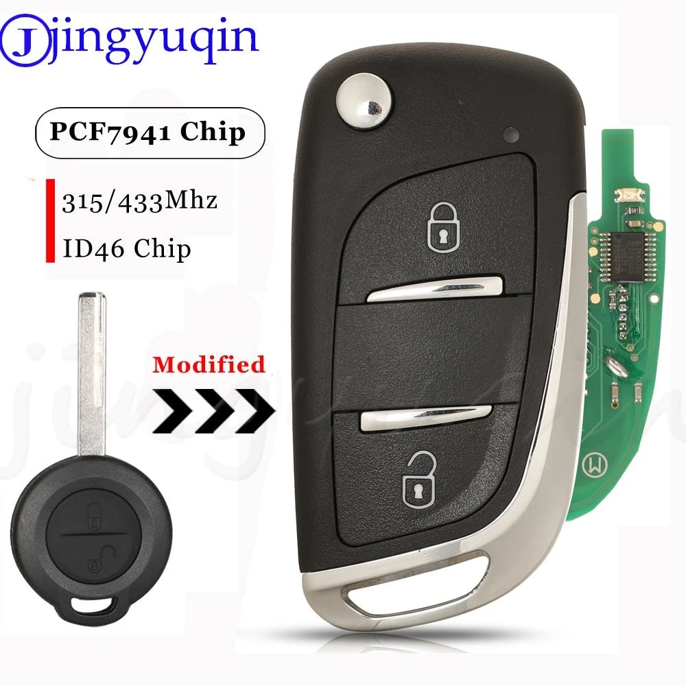 

jingyuqin 2 Buttons Remote Car Key Fob 315/433Mhz ID46 PCF7941Chip For Mercedes Benz Smart 454 Forfour For Mitsubishi Colt