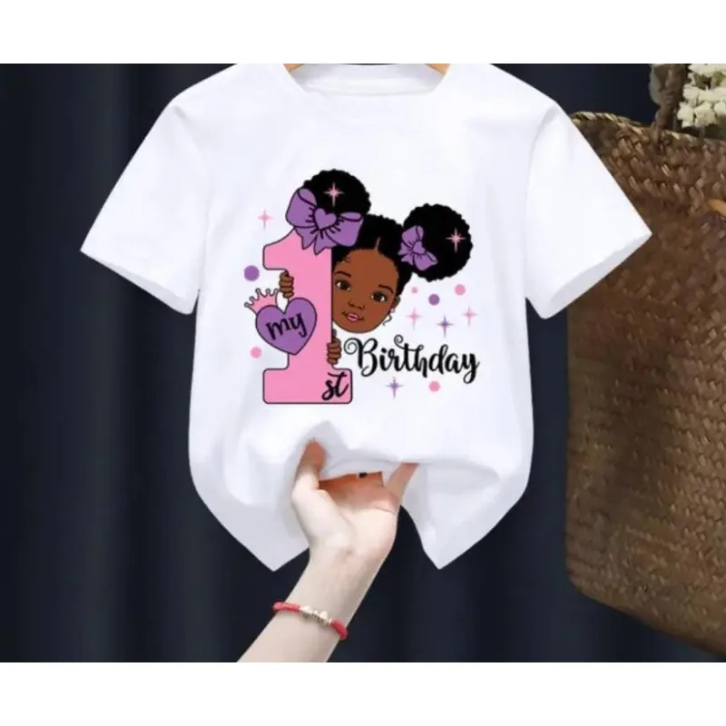 Black Girl My  Birthday Number Print Name T-shirt Children Birthday Gift Present Clothes BabyLetter TOps Tee