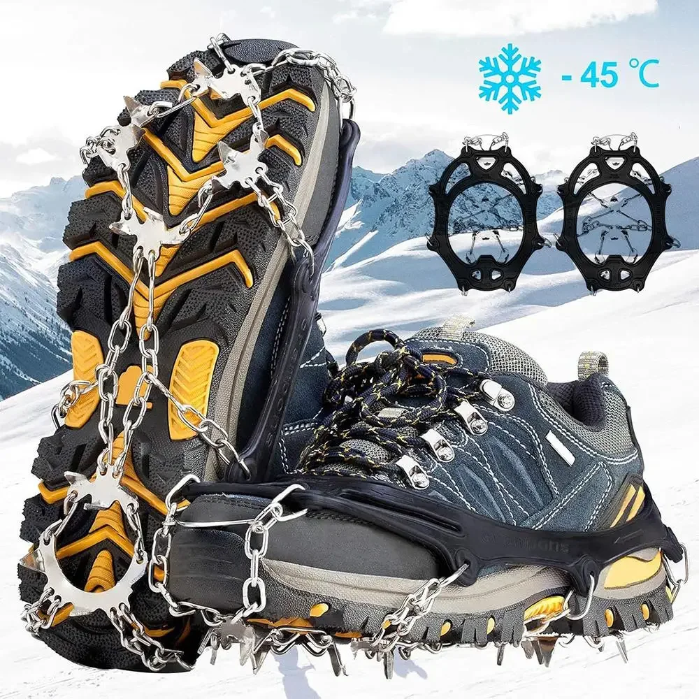 Al aire libre invierno senderismo escalada nieve picos Crampones tacos cadena garras empuñaduras botas cubierta hielo pinza pico para zapatos antideslizante