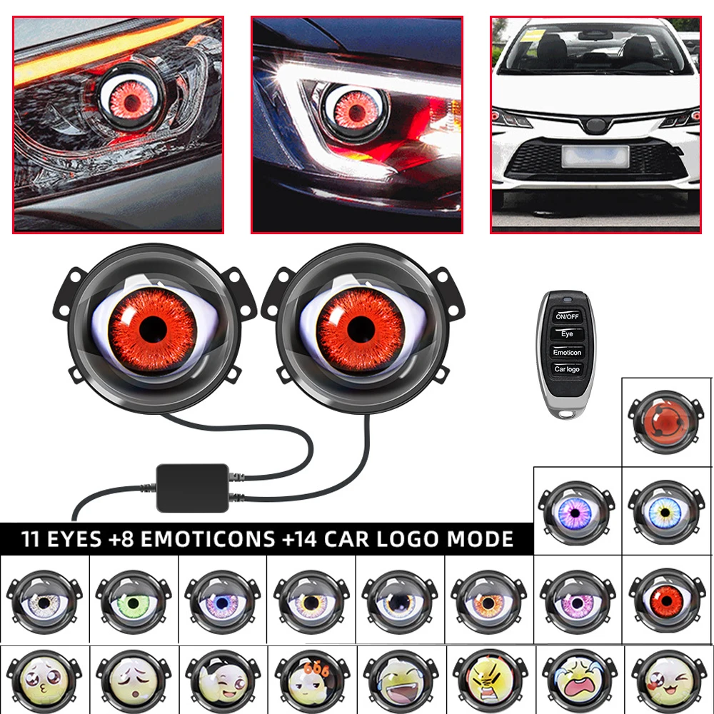 Dynamic 12V-36V LED Auto Headlamp 3 Inch Multimodal Blinking LED CarHeadlight Devil Eye Lamp Waterproof New Cool Headlights
