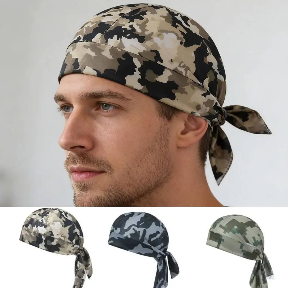 

Camouflage Printed Headband Bandana for Men, Pirate Hat Style, Cycling Hood Sun Protection Sports Breathable Headscarf