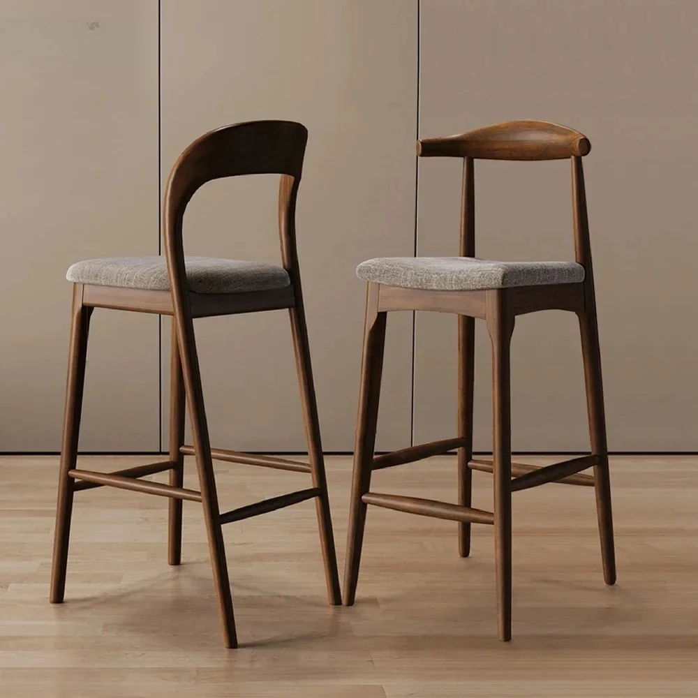 Nordic Designer Solid Wood Bar Chairs Counter Stools Island Table Dining Chair Kitchen High Legged Stool Light Luxury Furniture