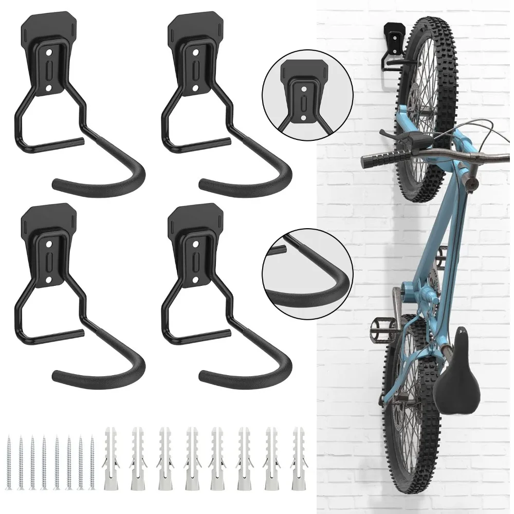 Set da 4 supporti da parete per biciclette con gancio fisso, supporto verticale da parete per biciclette, porta biciclette da parete, scaffale per riporre le biciclette in garage e appartamento.