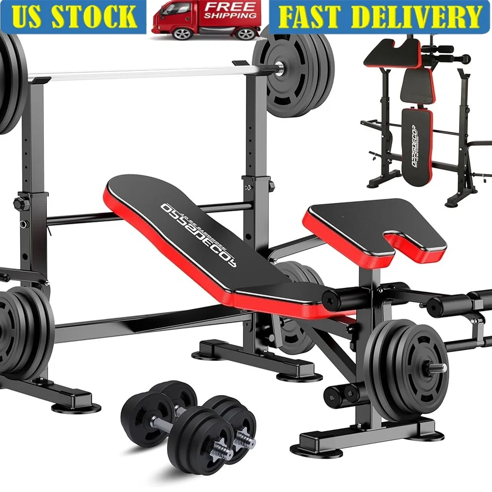 

660lbs 6 in 1 Adjustable Weight Bench Set with Squat Rack Leg Developer Preacher Curl Non-Slip Fitness Strength Training