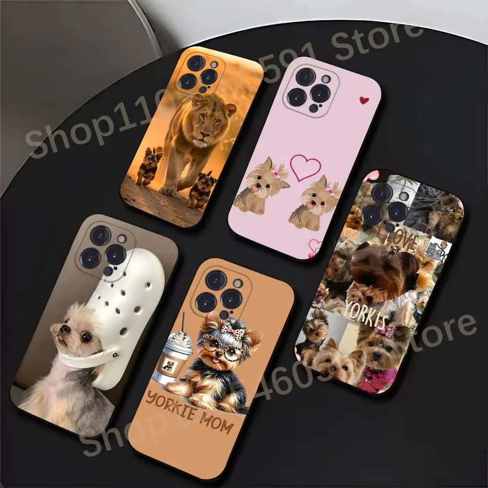 Funda de Silicona Negra con Diseño de Perro Yorkshire Terrier para iPhone 17, 16, 15, 14, 13, 12, 11, XR, Pro, Max, Plus, Mini