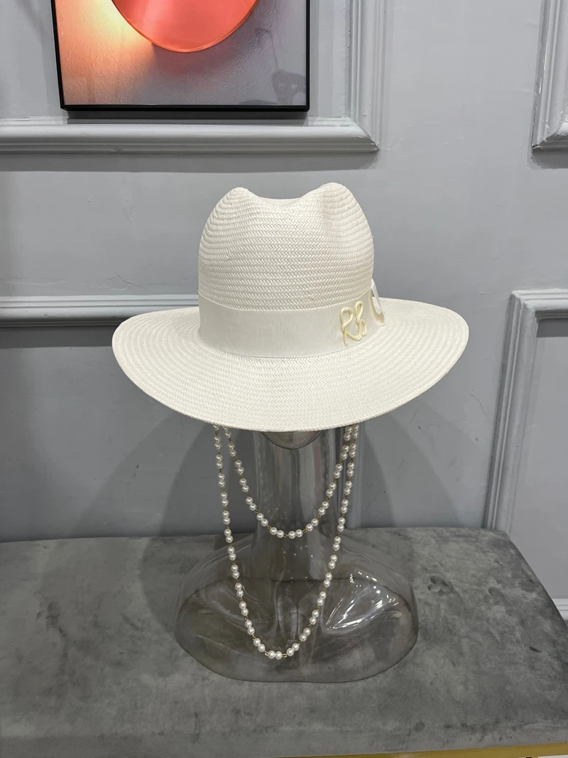 2022 summer new arrival Double Chain Strap Fedora Hat straw hat for women