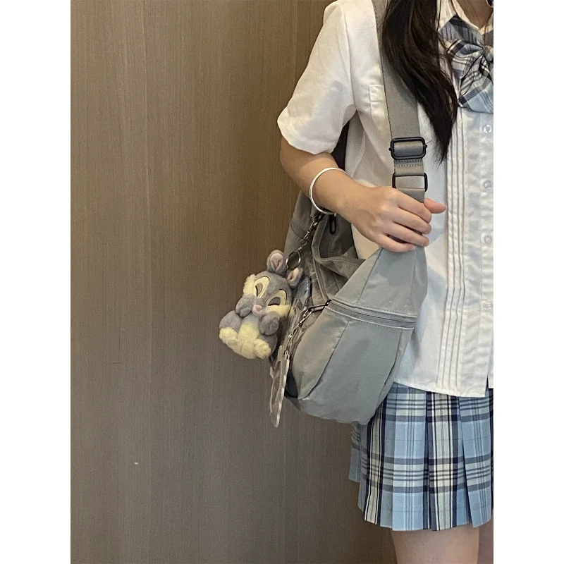 Gray Nylon Crossbody Ita Bag, Clear Window Sling Tote, Casual Multi-Pocket Shoulder Bag for Plush Doll & Pin Display view 4