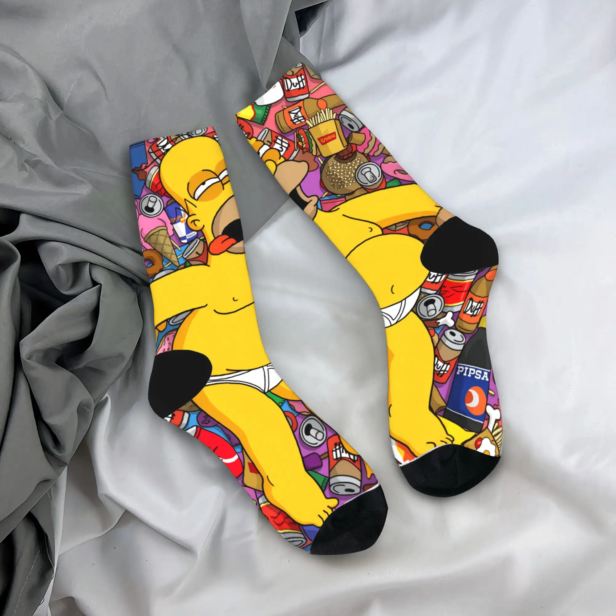

Носки S-Simpsons Homer Candy Feast для взрослых мужчин, качественные повседневные носки, весенние носки для активного отдыха, антибактериальные, на заказ, подарок