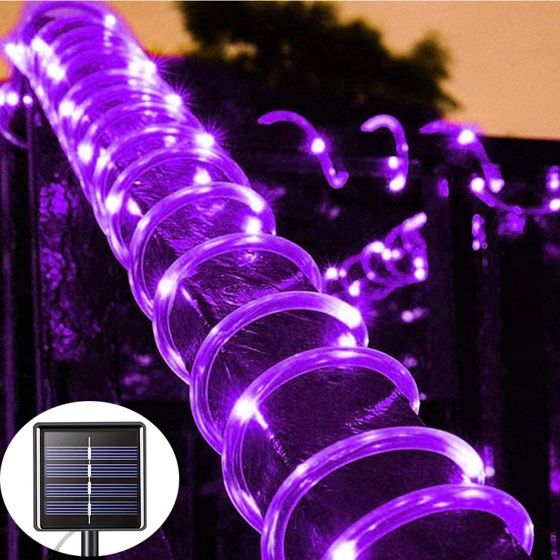 Halloween Outdoor Solar Tube Rope Led Light Garden Christmas Decoration Xmas wedding Garland Waterproof String Light Fairy Strip