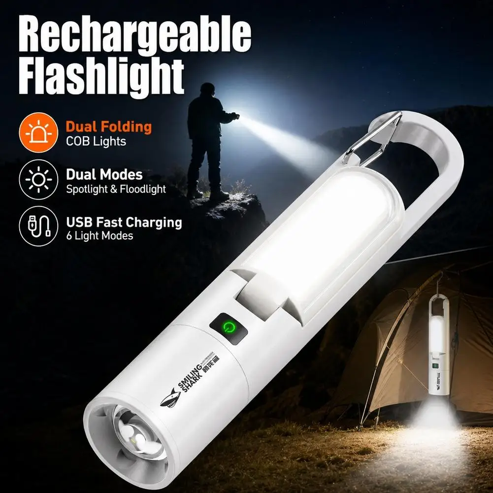 Rechargeable Flashlight Dual Folding COB Work Light USB Fast Charging Portable Outdoor Camping Torch Lamp