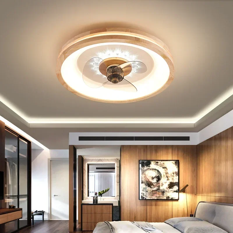 Walnut Ceiling Fan Lamp For Home Use Modern Simple Ultra-Thin Invisible Restaurant Circular Room Light