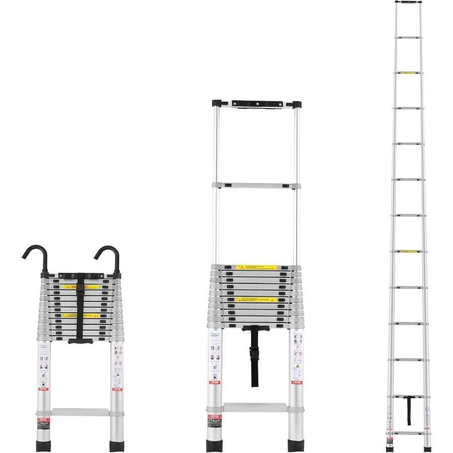 

Telescoping Ladder 16.5FT Aluminum Lightweight Extension Ladder with MultiButton Retraction for Easy Storage 419 LBS Weight Cap