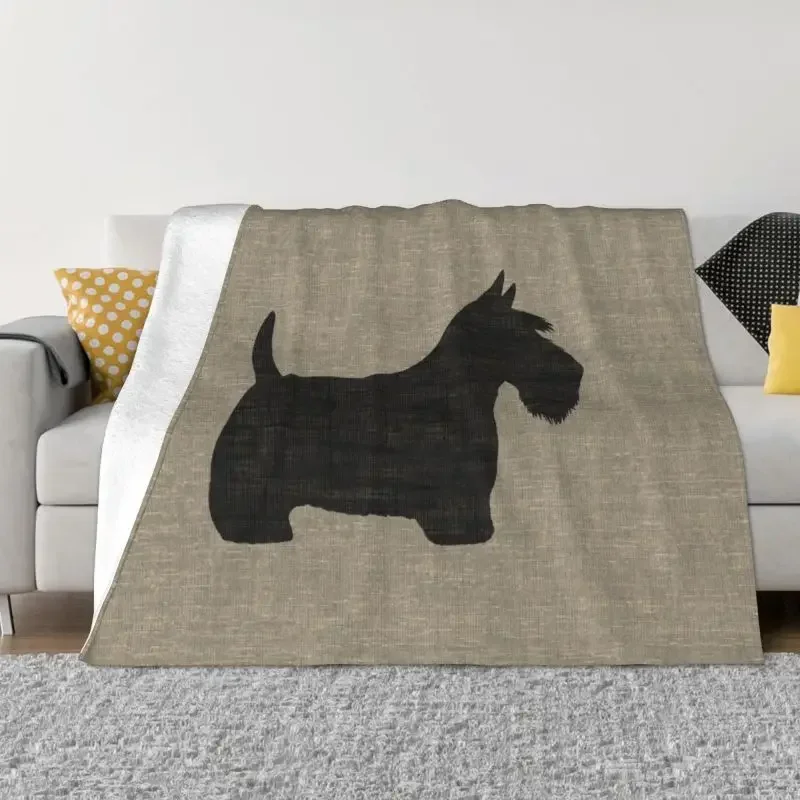 Scottish Terrier Silhouette Blankets Warm Flannel Scottie Dog Throw Blanket for Bedding Travel Sofa